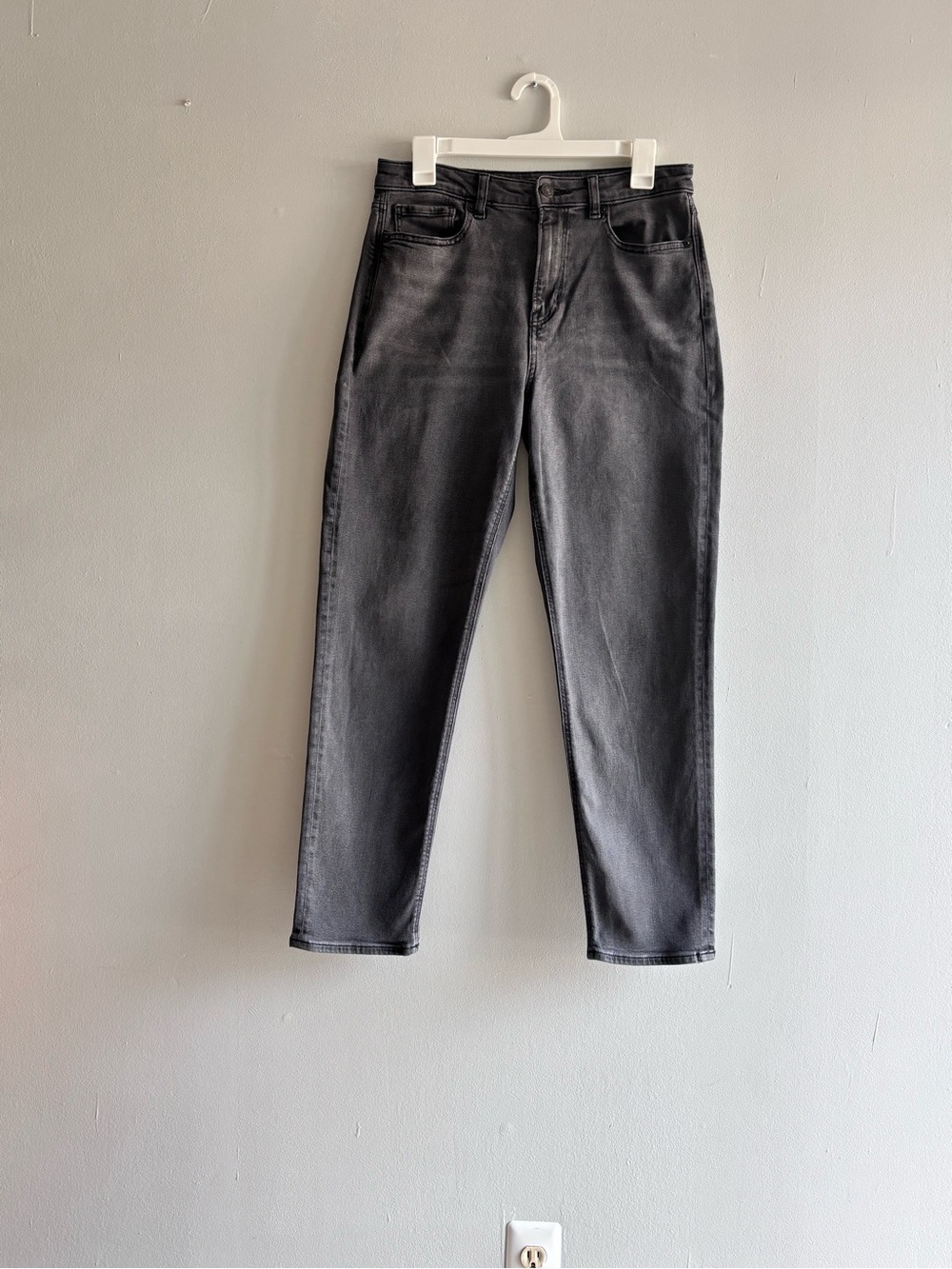 American Eagle Women Gray Dark Wash Mom Jean Stretch 5-Pocket Sz 8